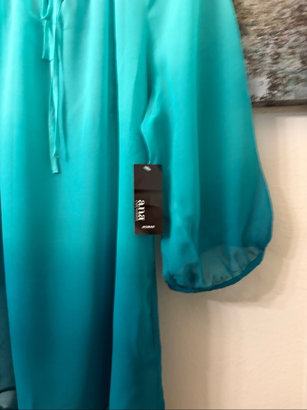 a.n.a Teal Sheer Tie-Neck Peasant Tunic 2X - Picture 5 of 12